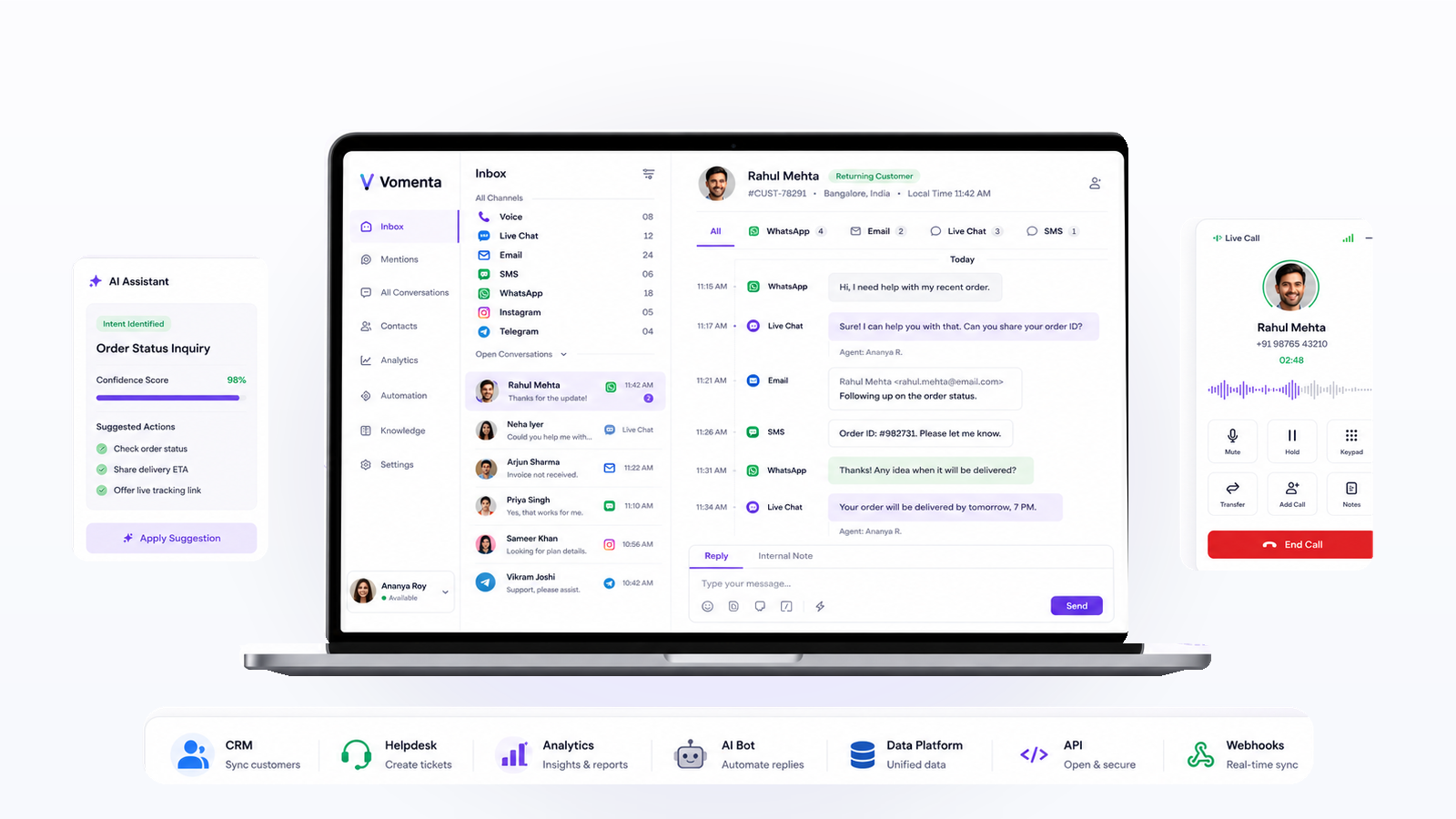 Omnichannel inbox in the Vomenta workspace