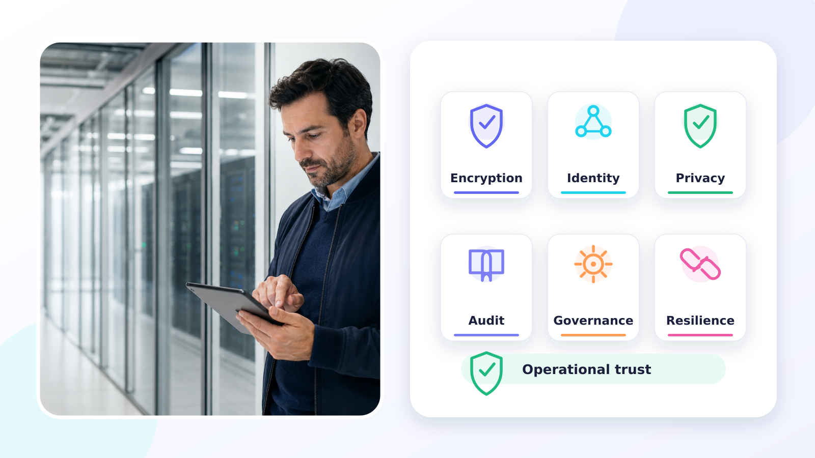 Focused security professional monitoring in a modern office