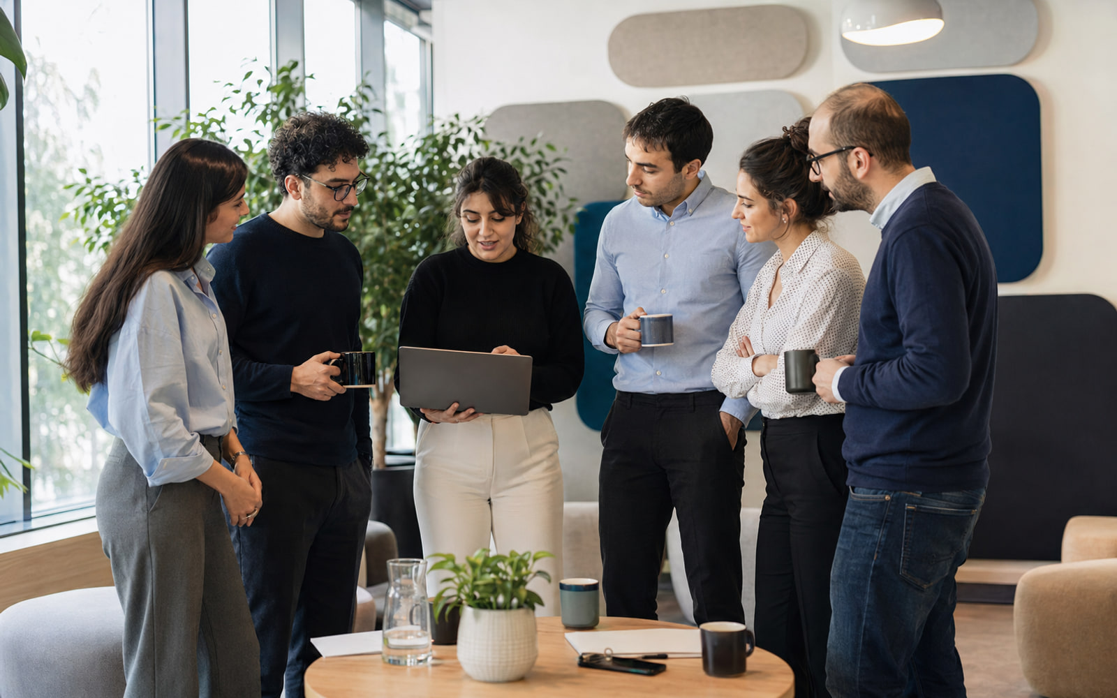 Vomenta team at work in a collaborative office