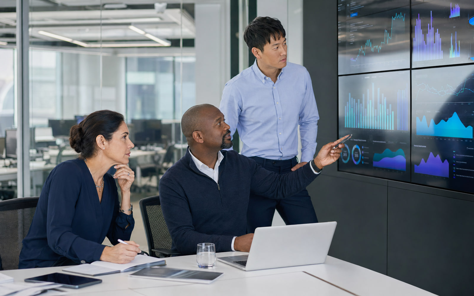 Operations leaders reviewing performance in a corporate meeting